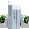 supplier direct mygift modern gray concrete l-shaped bookends for heavy books with artificial green grass plants, decorative heavy duty book stands for office desktop or bookshelf, 1 pair wholesale prices