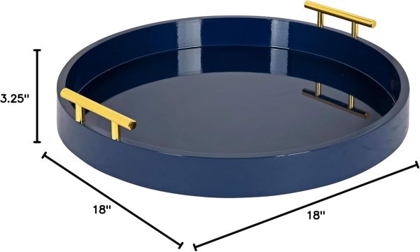 wholesale direct kate and laurel lipton modern round tray, 18" diameter, navy blue and gold, decorative accent tray for storage and display bulk purchase at factory prices