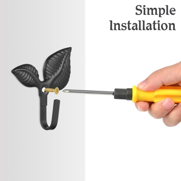 competitive pricing 4pcs iron leaf single wall hooks rustic wall hooks vintage coat hooks for scarf bag key cap clothes kitchen black one-stop wholesale