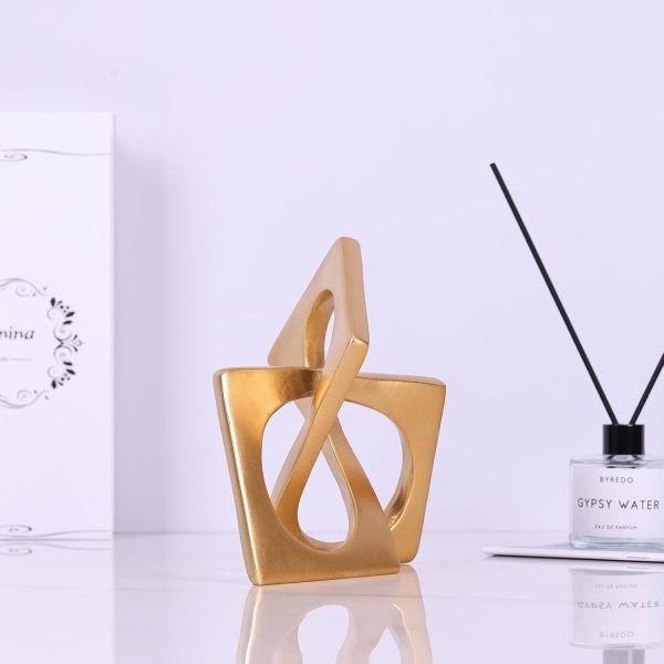 dropship from factory modern geometric sculpture gold knot statue decor, home gold bookcase centerpiece jax decorative, geometric tabletop sculpture and figurines, for golden home decor accent, cube decorative ornaments mass production supply