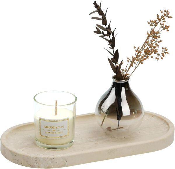wholesale direct koville turkish natural travertine tray, 12"x6" vanity decorative marble tray for countertop organizer, catchall tray for perfume, candles, jewelry dish tray bulk purchase at factory prices