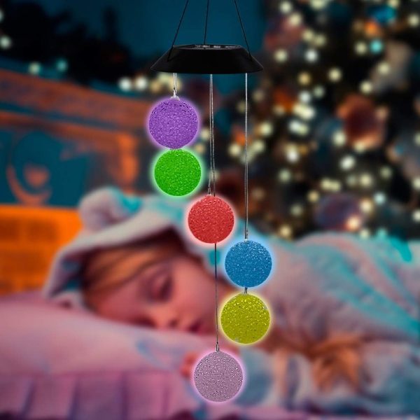 producer to buyer mortime led solar crystal ball wind chime, 25" mobile hanging wind chime for home garden decoration, automatic light changing color discounted pricing