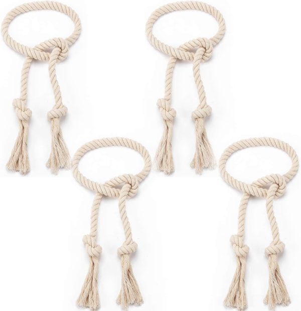 bulk purchase 4 pcs natural cotton curtain tiebacks- cream color farmhouse style curtain holdback rope, curtain decorative holdbacks for rural style drapery tieback factory discount