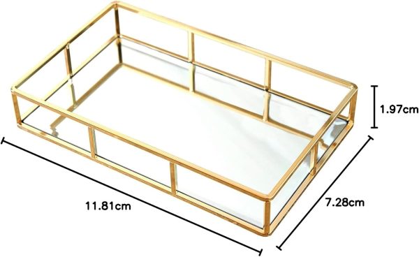 wholesale direct putwo tray mirror, gold dresser ornate tray metal decorative tray jewelry perfume organizer makeup tray for vanity, dresser, bathroom, bedroom bulk purchase at factory prices