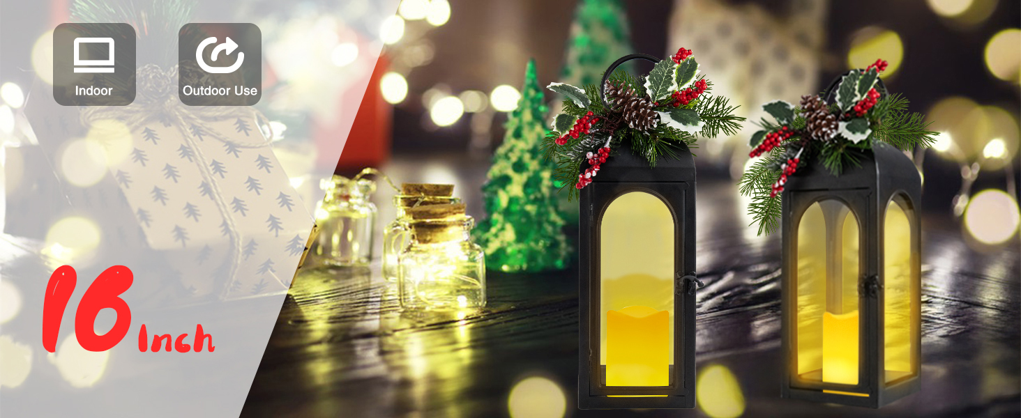 custom wholesale bdor christmas lantern decorative candle lantern 16 inch remote vintage set of 2 christmas decorations with timer led metal hanging lantern for home outdoor porch decor christmas centerpieces tables oem/odm services
