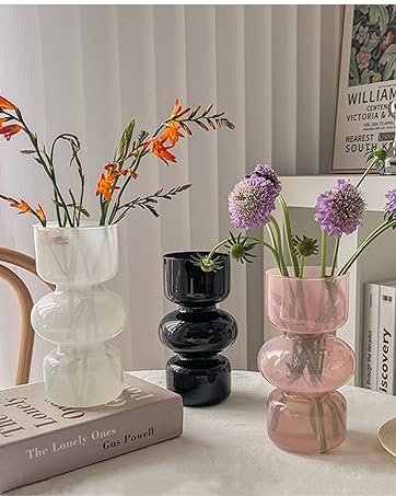 oem/odm services jspyfits glass hydroponic flower vase, 7 inches colored glass bubble vase for flower, three-layer glass funky vase for home/office/weddings/party table flower decor (milky green) affordable bulk deals