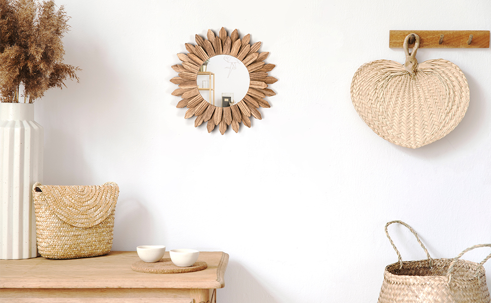 bulk purchase honiway wall mirror decorative 12 inch rustic wood mirror sunburst boho mirror for entryway bedroom living room bathroom house warming gifts new home essential carbonized black trade price