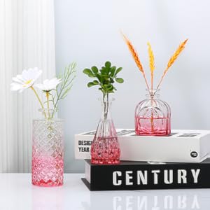 oem/odm services brajttt pink flower vase set, glass bud vase in bulk set of 8,artistic and cultural flavor mini vases for home office decor, bedroom, office, living room decorations,wedding affordable bulk deals