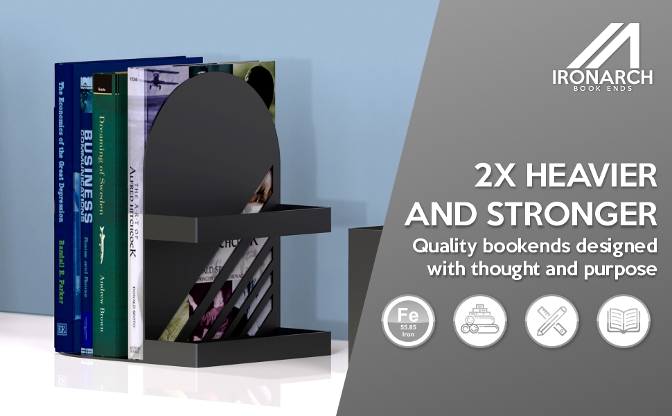 supplier direct iron arch modern and decorative bookends for heavy books, 200% stronger & heavier than the average bookends, large bookends with matching bonus storage cup (carbon black) wholesale prices