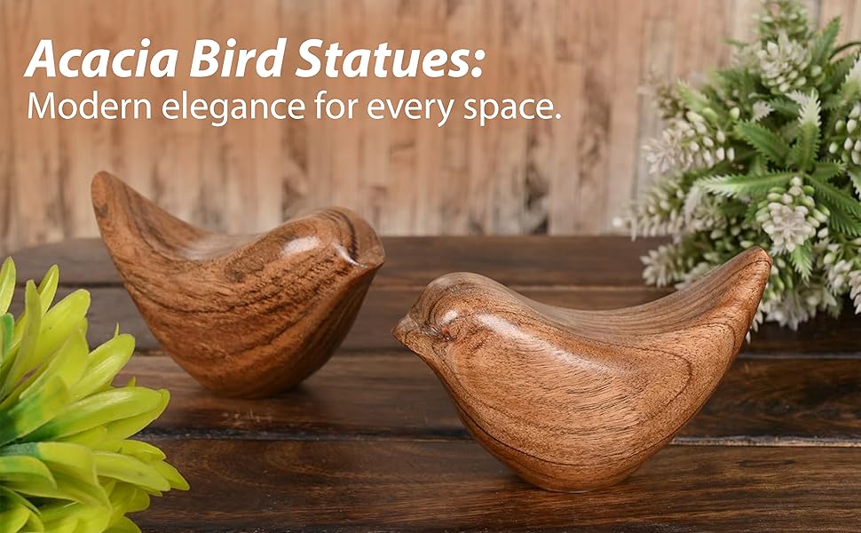 dropship from factory nirman acacia wood bird statues set home décor bird sculpture for living room, bathroom, office modern style birds decorative ornaments (set of 2) (4.5