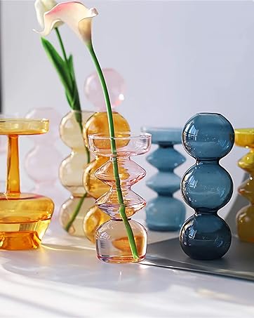 oem/odm services jspyfits glass hydroponic flower vase, 7 inches colored glass bubble vase for flower, three-layer glass funky vase for home/office/weddings/party table flower decor (milky green) affordable bulk deals