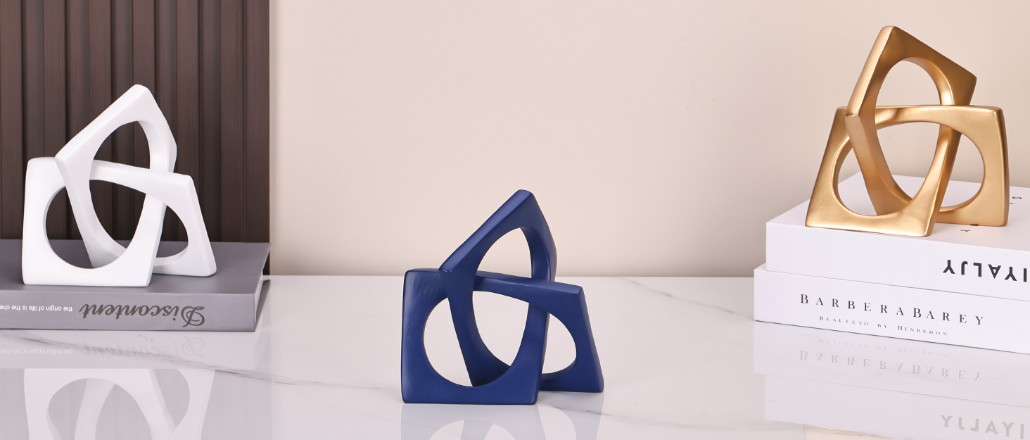 dropship from factory modern geometric sculpture gold knot statue decor, home gold bookcase centerpiece jax decorative, geometric tabletop sculpture and figurines, for golden home decor accent, cube decorative ornaments mass production supply