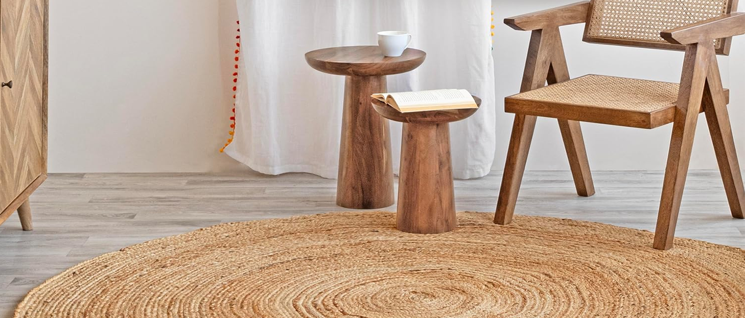 manufacturer direct homemonde handwoven 8'x10' jute area rug natural solid braided - eco friendly natural fiber - reversible farmhouse rug for living room, hallway, bedroom, dinning room, kitchen, office trade price
