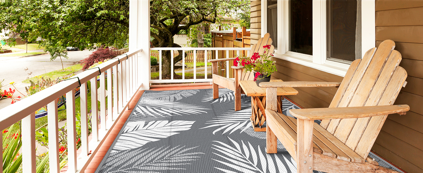 manufacturer direct genimo outdoor rug 5' x 8' waterproof for patios clearance, reversible plastic straw camping carpet, large area rugs mats for rv, picnic, backyard, deck, balcony, porch, beach, grey&white trade price