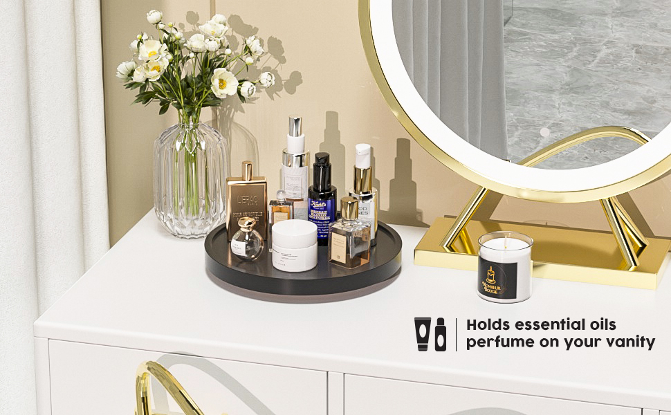 wholesale direct turntable vanity tray 10 inch for perfume candle, bamboo kitchen sink countertop organizer keep glass, sponge and soap bathroom coffee table decorative black (vflz) bulk purchase at factory prices