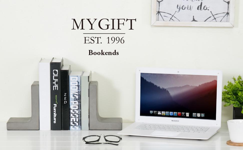supplier direct mygift solid cement bookends for shelf in gray finish l-shaped decorative heavy duty non-skid book stopper for home office school, 1 pair wholesale prices