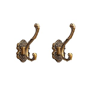 competitive pricing sdh antique brass coat hooks wall mounted -vintage style wall hooks for hanging purse, hat, keys & clothes - heavy duty bathroom hooks for towels - pack of 2 one-stop wholesale