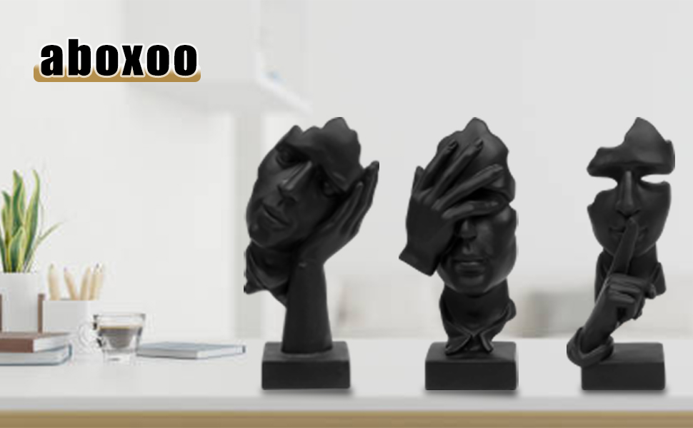 dropship from factory aboxoo 3 pcs thinker statue, silence is gold abstract art figurine,no hear no see no speak,modern resin sculptures decorative objects home decor for living room,office bookshelf,desktop(black) mass production supply