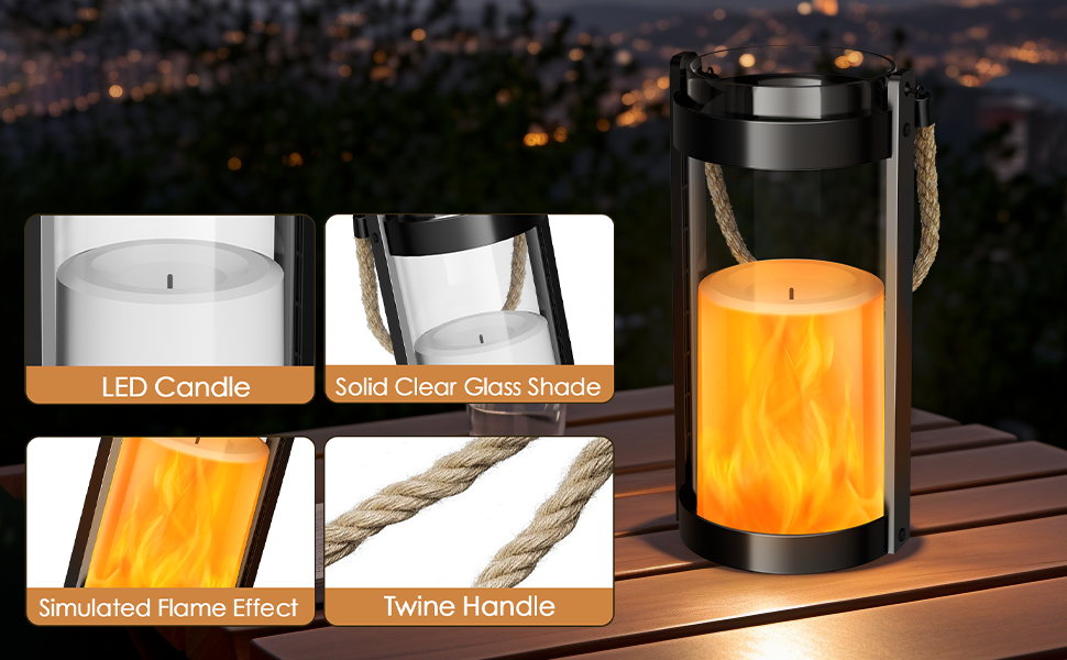 custom wholesale vintage lantern glass retro lantern led flickering flameless candle battery powered camping lamp hemp rope hanging lanterns non-solar light 2 pack oem/odm services
