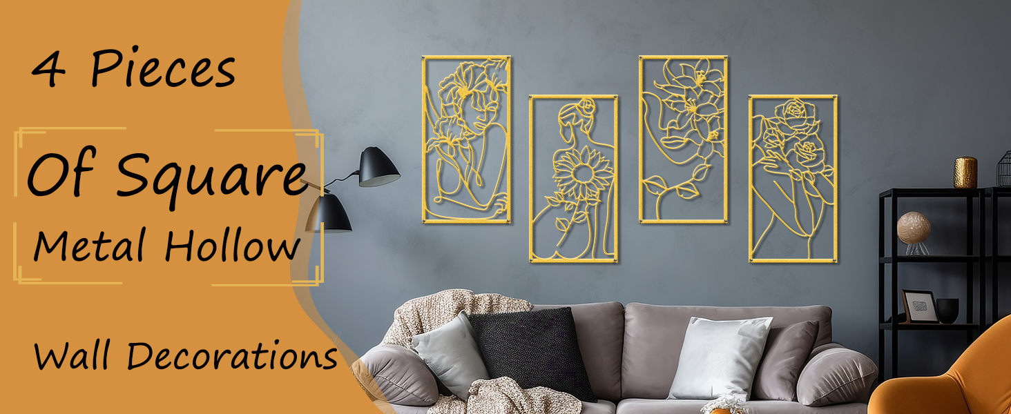 factory direct zzbakress 4 pcs metal minimalist abstract woman and flower wall art single line drawing art decoration minimalist home hanging wall art decor for bedroom kitchen bathroom living room (style1, gold) volume discount