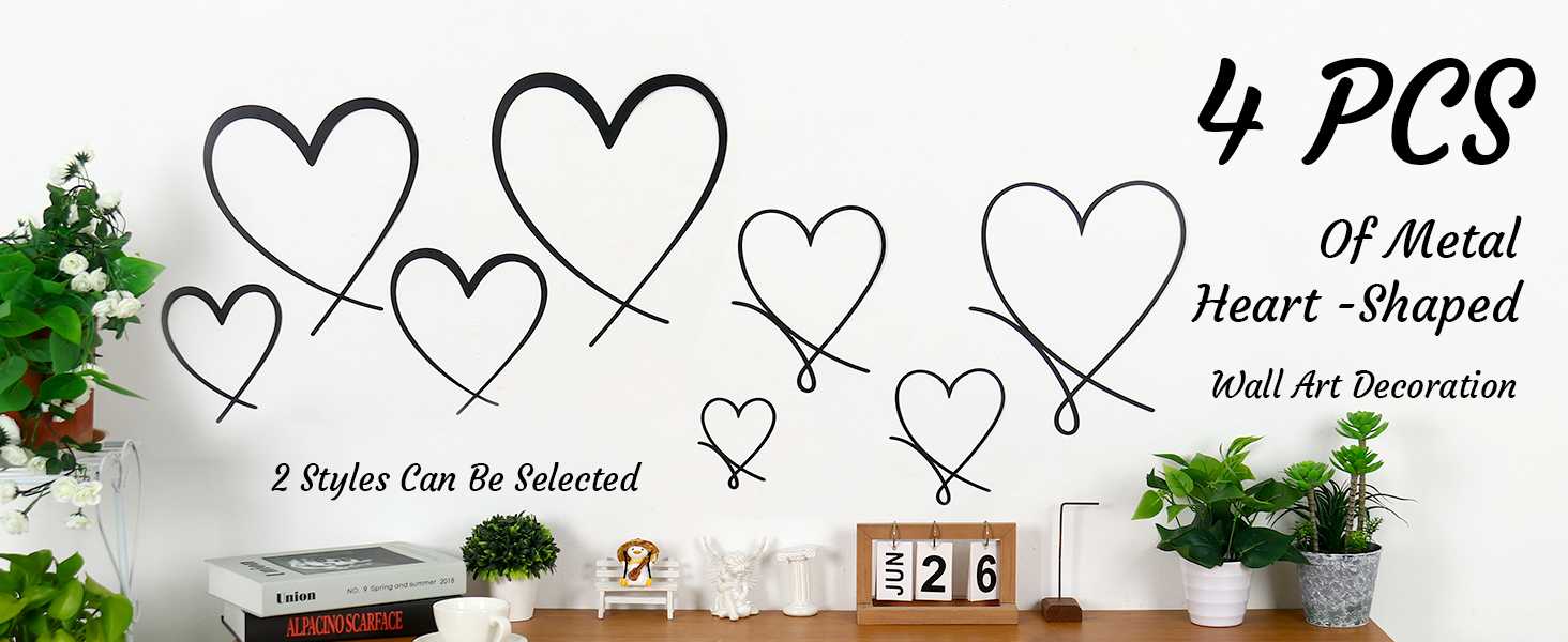 factory direct koyiltd 4 pcs metal heart wall art bedroom modern bedroom decor beautiful love heart wall decor metal wall decor above bed wall decor for valentine's day or christmas (black, romantic) volume discount