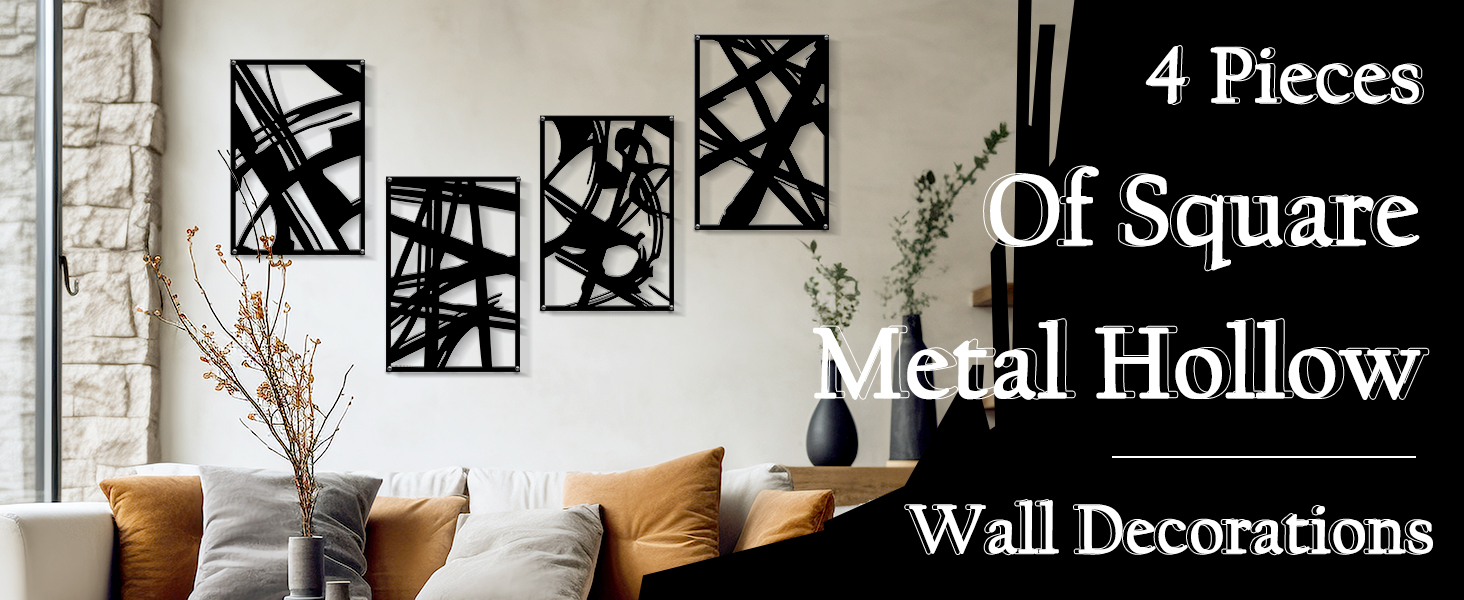 factory direct zzbakress 4 pieces abstract metal wall art, minimalist art decoration, paintings wall decor, 3d structure sculptures decor for living room bedroom bathroom office (black style 1) volume discount
