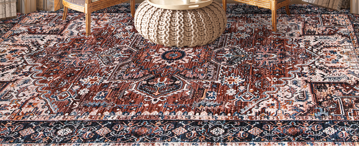 global sourcing iseau indoor entryway 2x3 vintage rug - small machine washable area rug with non-slip backing, low pile throw rugs for door, entrance, kids room, bedside, bedroom, kitchen oem/odm services