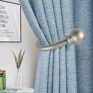 bulk purchase curtain holdbacks, curtain hooks for drapes with screws wall mounted, decorative drapery holdbacks for bedroom livingroom office, satin nickel ball finials curtain tiebacks (2pcs) factory discount