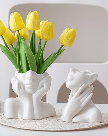 oem/odm services white ceramic face vase, female form head half body bust vases boho feminist minimalism decorative modern nordic style flower vase for home living room office book shelf decor (medium) affordable bulk deals