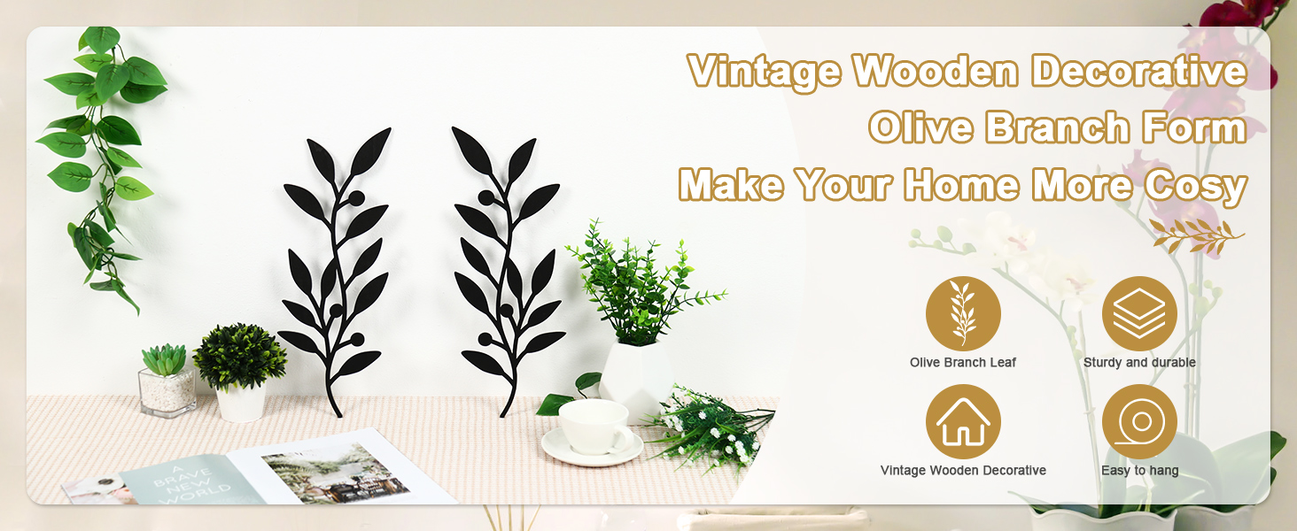 bulk purchase 2 pieces wooden vine olive branch leaf leaf wall decor,farmhouse signs for living room decoration (black) trade price