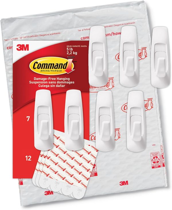 competitive pricing command large utility hooks, holds up to 5 lb, 7 hooks and 12 command strips, damage free hanging wall hooks with adhesive strips, no tools adhesive hooks for hanging christmas decorations one-stop wholesale