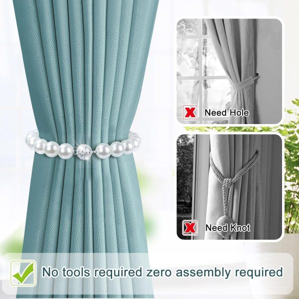 bulk purchase auleep magnetic curtain tiebacks, 2 pack pearl curtain holdbacks curtain holders with double elastic cord drapes modern curtain ties for home, office, window decoration(white) factory discount