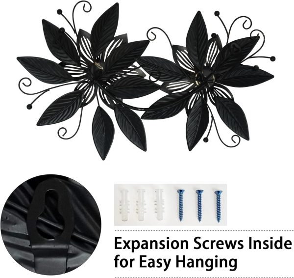 factory direct liffy black gold metal flowers wall decor,15" 3d multi-layer modern floral art, rustic distressed hanging decor for indoor, bedroom living room garden patio, home decoration accent volume discount