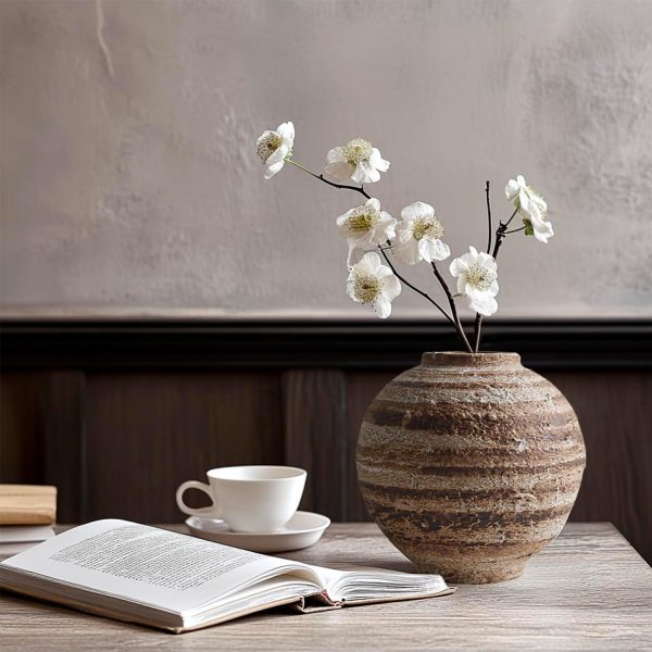 oem/odm services ceramic farmhouse vase rustic decor,pottery decorative flower vases for home decor,boho vase for table, living room,bathroom,shelf,mantel decoration,5.5 inch affordable bulk deals