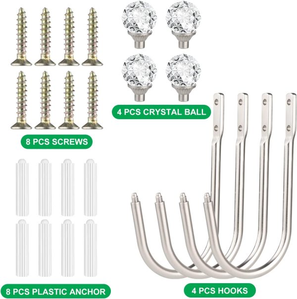 bulk purchase curtain holdbacks, 4 pcs curtain tiebacks hooks for drapes with clear crystal ball, wall mounted window curtain holder for home decor, silver factory discount