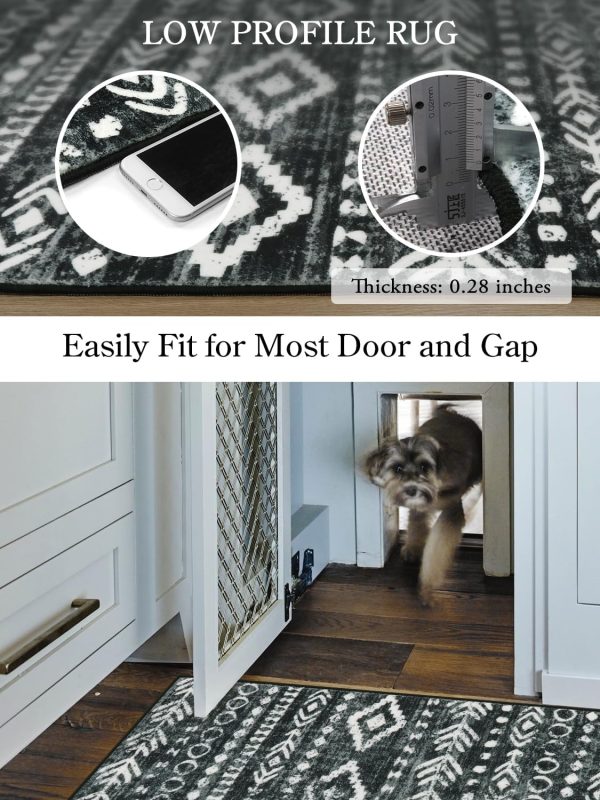 global sourcing lahome boho moroccan throw rug,washable black white 2x3 entryway rug non slip,low-pile soft bath mat rustic tribal kitchen farmhouse rugs for entry front door (2x3ft) oem/odm services