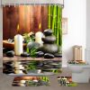 manufacturer direct lnond 4pcs spa bathroom shower curtain sets with rugs, stone bamboo bathroom sets with shower curtain and rugs and accessories trade price