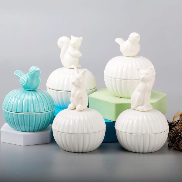 dropship from factory sevenbees blue ceramic jewelry box with bird statue, 2 drawers, ring holder, decorative animal statue, gifts for home decor, wedding, birthday, christmas mass production supply