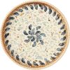 wholesale direct rattan serving tray with mother of pearl, round coffee table tray decor, round wicker tray, boho decorative tray, woven tray (lucky flower, 12 inch) bulk purchase at factory prices