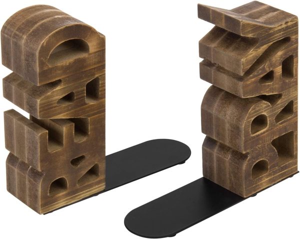 supplier direct mygift rustic burnt wood decorative bookends with read and pray carved block words, home office children's library book stand, 1 pair wholesale prices
