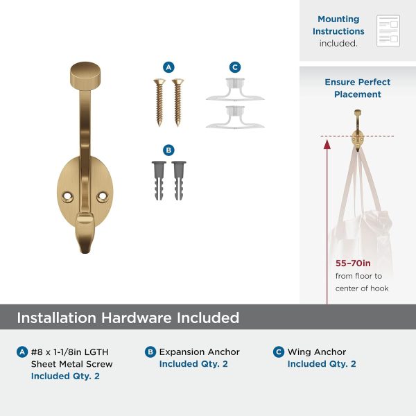 competitive pricing amerock h55465cz | adare double prong decorative wall hook | champagne bronze hook for coats, hats, backpacks, bags | hooks for bathroom, bedroom, closet, entryway, laundry room, office one-stop wholesale