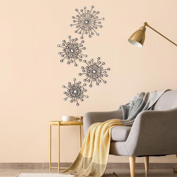factory direct blulu 4 pcs metal wall art bling crystal home decor cast iron rhinestones sunburst wall decor wall art wall hanging diamond accents home decorative for bedroom living room entryway (black) volume discount