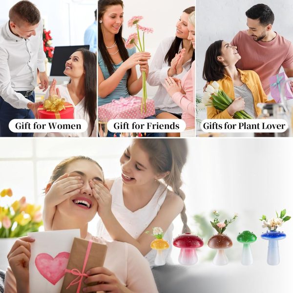 oem/odm services mushroom vase small for flowers lovers: glasseam cute red glass bud vases for home decor - 5pcs unique plant propagation station jar for living room windowsill decoration affordable bulk deals