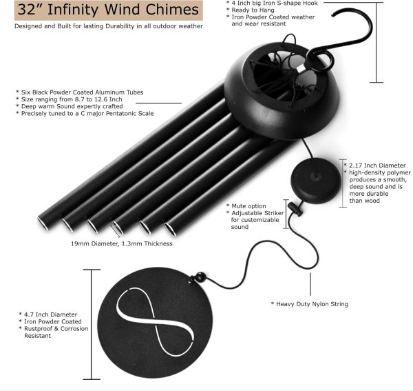 producer to buyer wind chimes for outside, infinity, deep tone soothing melodies wind chime. create zen atmosphere, outdoor garden, porch, patio decoration, mute option. windchimes outdoor for mom gift,women,dad unisex discounted pricing