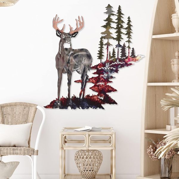 factory direct moxweyeni metal deer wall art forest deer wall decor metal tree wall art metal deer decor rustic forest hunting sign for living room bedroom bathroom indoor outdoor, 11.8 x 7.9 inch(bright color) volume discount