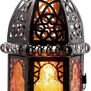 custom wholesale needomo moroccan lanterns decorative indoor & outdoor, 12.8'' vintage christmas candle holder, metal lanterns decorative, table, patio, porch, shelf, christmas home decor ramadan decorations (amber) oem/odm services