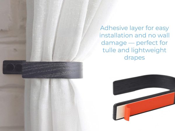 bulk purchase wood curtain holdbacks - set of 2 black modern farmhouse holdback for drapes, hooks for walls, curtains tiebacks wall mount, wooden curtain pullbacks hook, drapery holders, home decor factory discount
