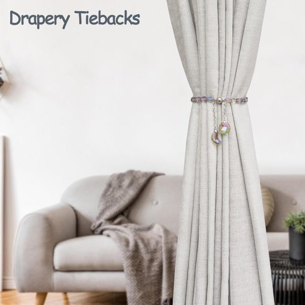 bulk purchase magnetic curtain tiebacks, 2 pack crystal beaded sun & moon pendants sheers/draperies holdbacks for window home office decor (purple) factory discount