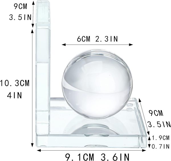 supplier direct 1 pair crystal bookends with crystal ball decorative ornaments,l shape non-skid sturdy book ends for heavy books,book holder stopper for shelf office home (4inch,clear) wholesale prices