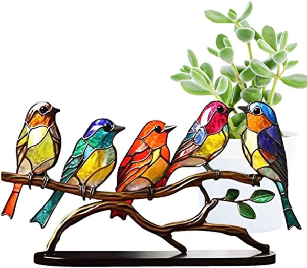 dropship from factory stained birds on branch desktop ornaments double sided metal flatness table art home room decoration suitable for office wine cooler decor(5 birds on a branch) mass production supply